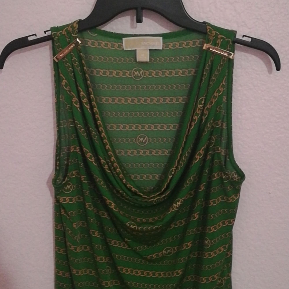 Michael Kors Green and Gold Chain Blouse